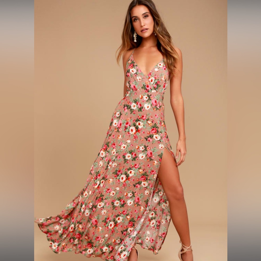 Lulus Everlasting Bliss Blush Floral Print Maxi Dress.